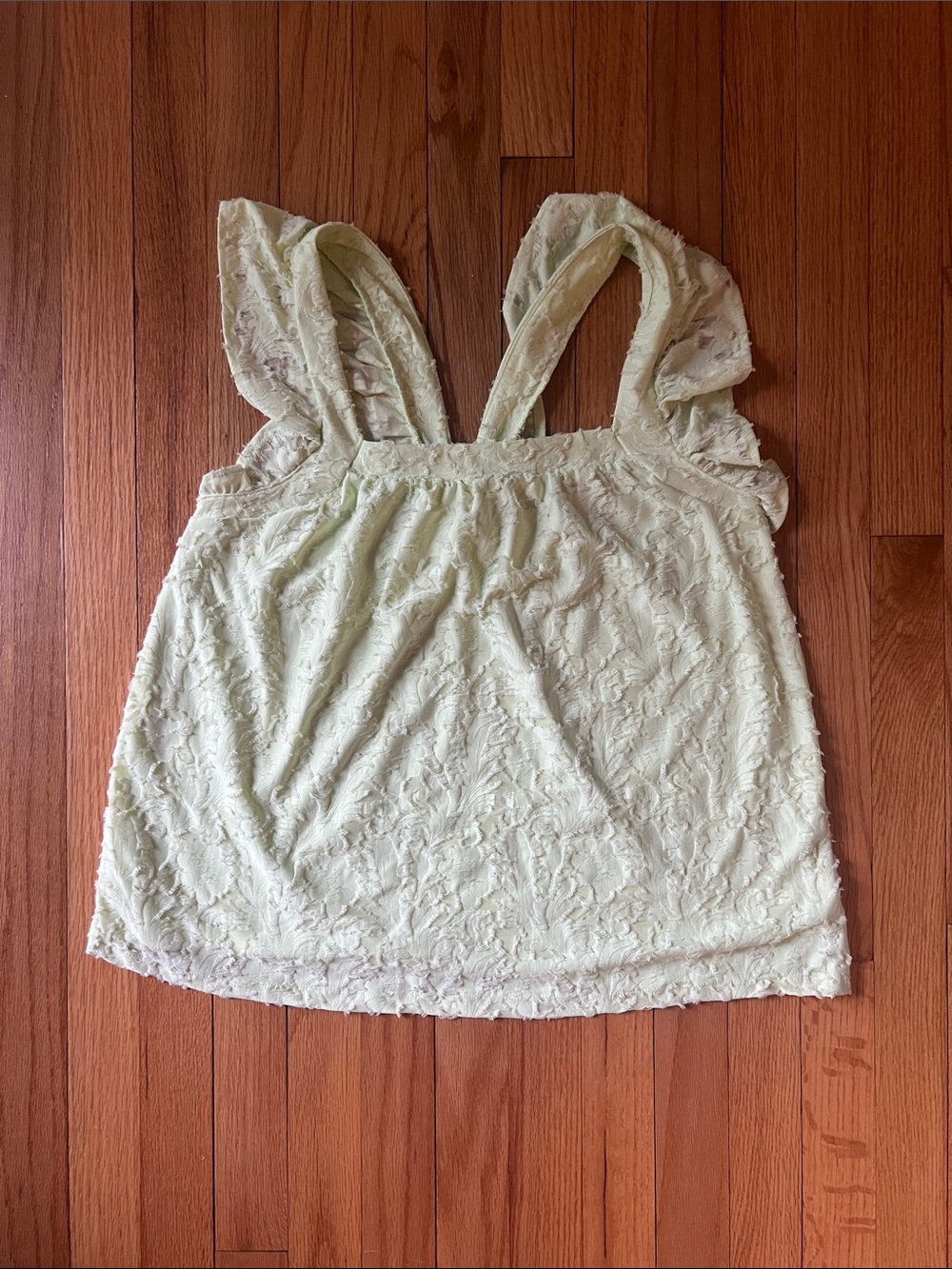 LC Lauren Conrad Pale Green Textured Ruffle Strap Tank
